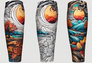 Arm Sleeve Tattoo with fall colors flat tattoo idea