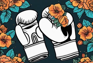 boxing gloves and flowers around the gloves  bold colors traditional old school vintage tattoo idea