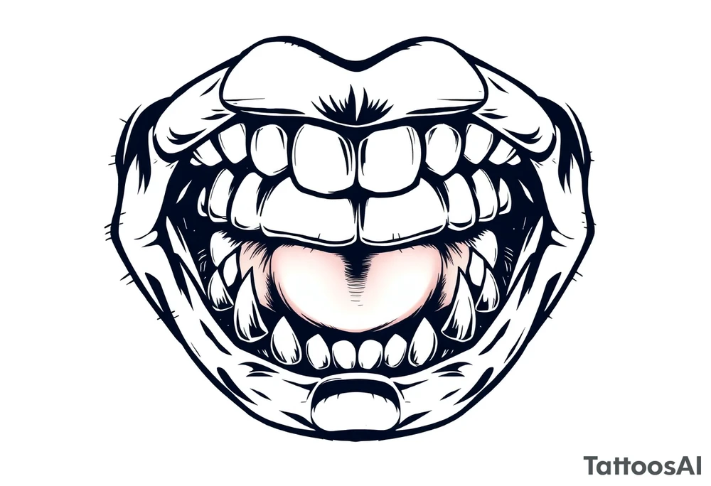 A set of lips snarling with 50cal round between teeth tattoo idea