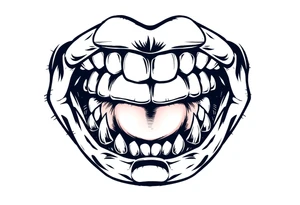 A set of lips snarling with 50cal round between teeth tattoo idea