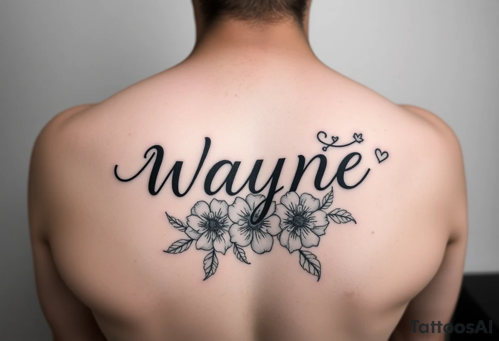 cute tattoo with the name wayne and with flowers tattoo idea