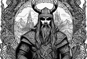 Hooded viking in the land of the dead riding on a stag with no face tattoo idea