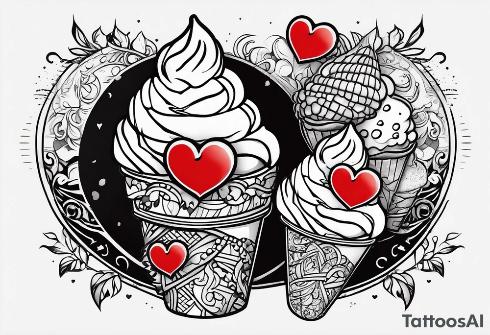 mint chocolate chip ice cream cone with small red heart on it somewhere. tattoo idea