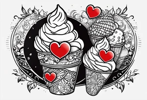 mint chocolate chip ice cream cone with small red heart on it somewhere. tattoo idea