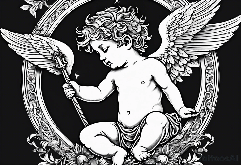Flying Cherub renaissance style tattoo idea