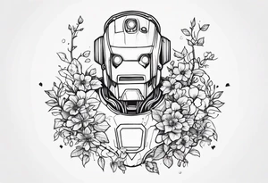 Abandoned Robot covered in flowery vines, forearm tattoo tattoo idea