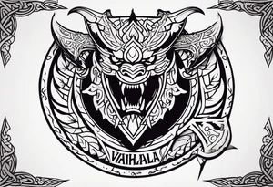 Valhalla sword shield dragon head axe viking church tattoo idea