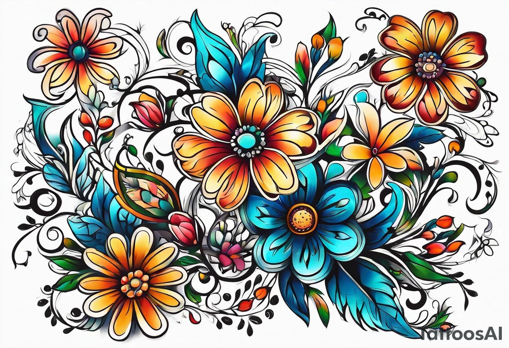 Paisley wild flowers tattoo idea