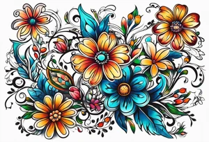 Paisley wild flowers tattoo idea