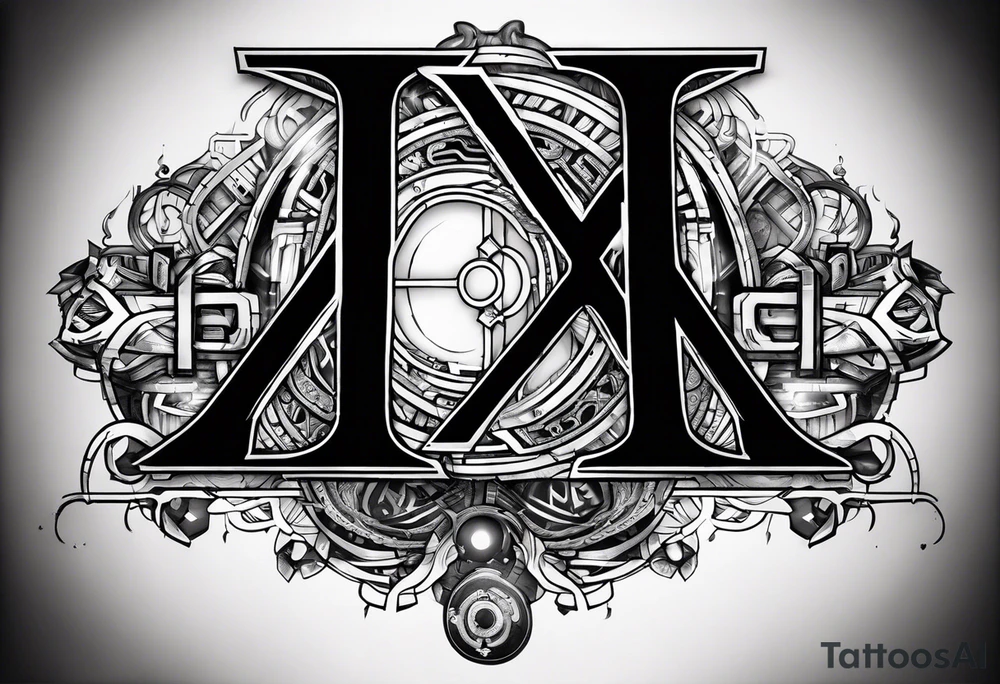 I need a tattoo design that prominently features the letters X and I while incorporating cyberpunk elements. The tattoo will be placed on the wrist. tattoo idea