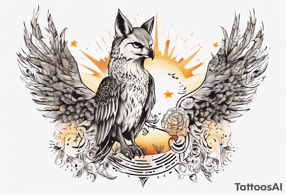 halb 
Fuchs halb Eule unter der Sonne mit dem Schriftzug Sapere Aude tattoo idea