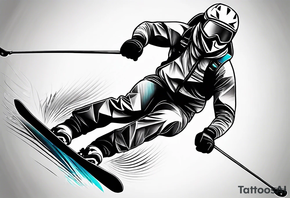 Skier in motion, fine line, more abstract tattoo idea