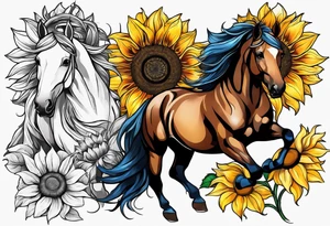 Horse, compass, sunflower tattoo idea