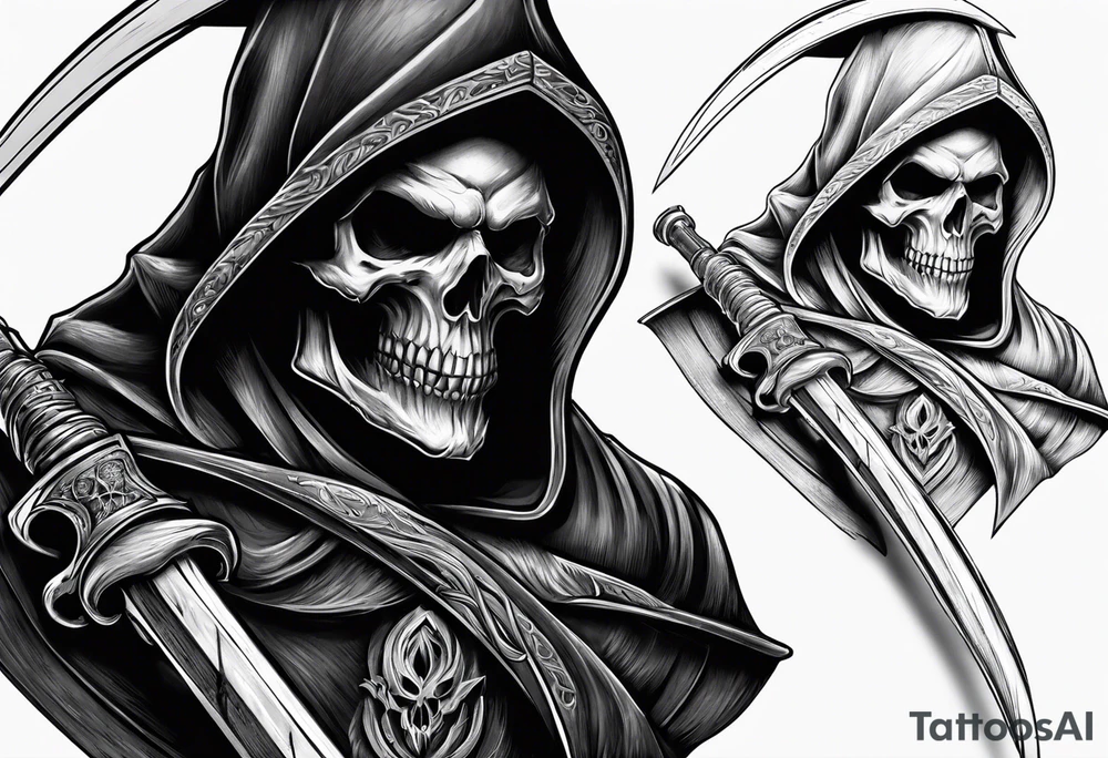 Scary reaper with a long scythe tattoo idea