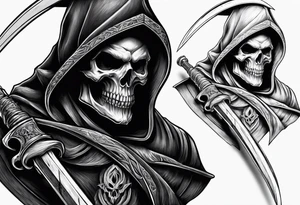 Scary reaper with a long scythe tattoo idea
