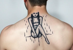 A girl sitting in the rain  letting the rain take her away as it pours as she’s fading tattoo idea