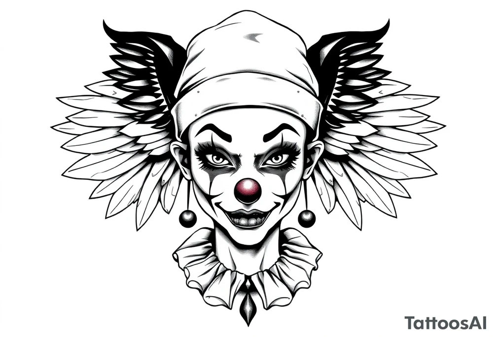 Clown Girl slim nose Thug Beanie Angelic Wings tattoo idea