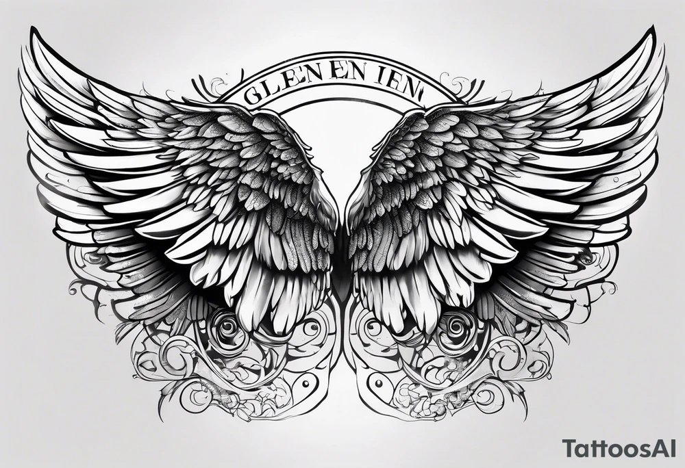 Angel Wings with the word Glenn in between tattoo idea