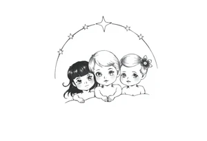3 petites filles ( une cheveux noir et deux blondes)
sous un arc en ciel incomplet tattoo idea