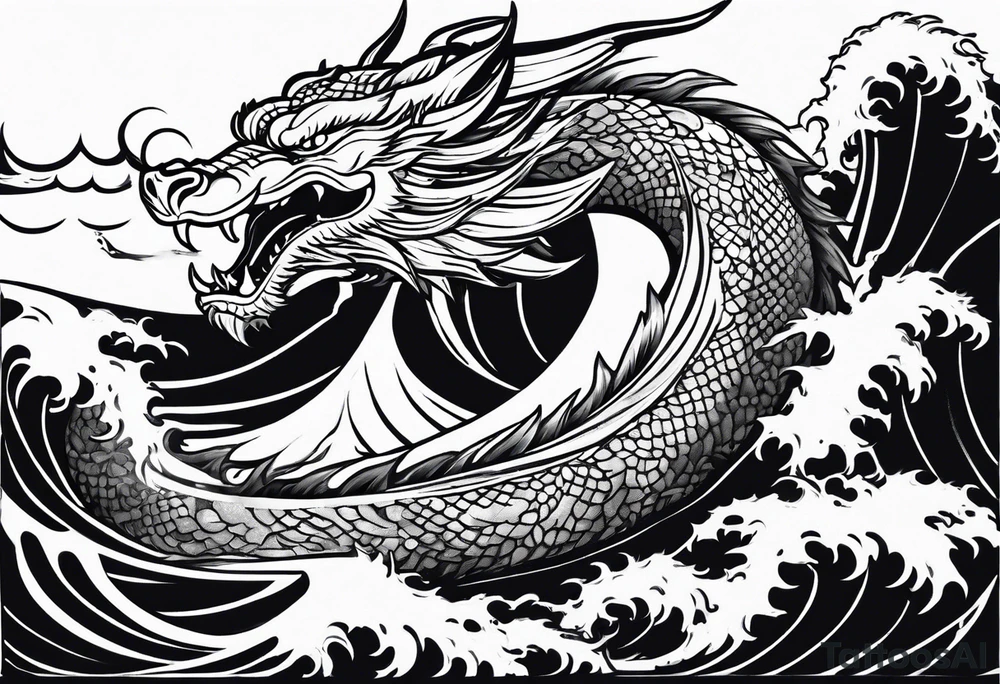 wristband tattoo with dragon, wave, and nature element tattoo idea