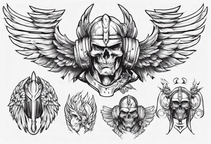 ultra-fine line linework vector of a gladiator with wings tattoo idea
