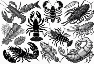 Variety of lobster style flash sheet tattoo idea