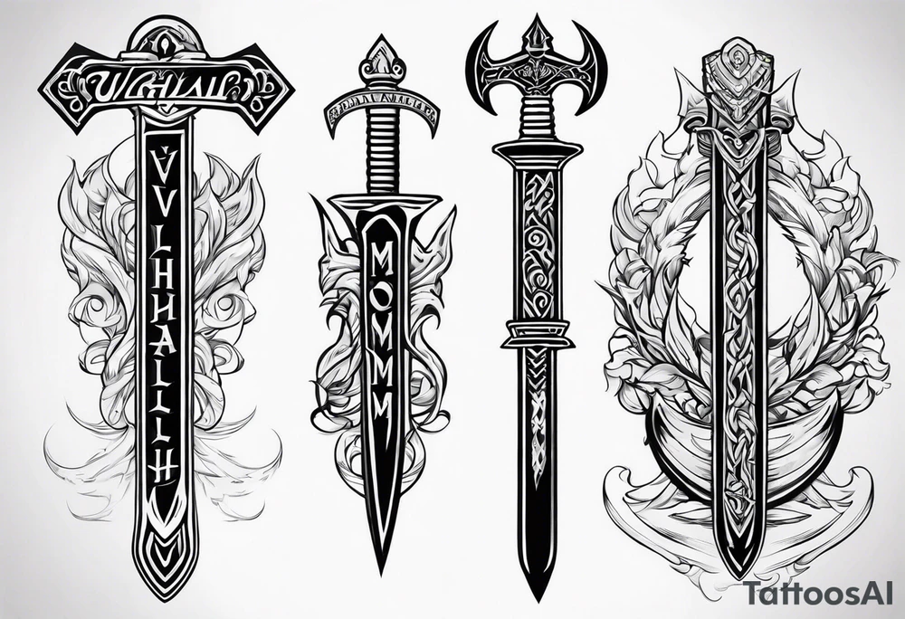 Valhalla fire sword chains mom tattoo idea