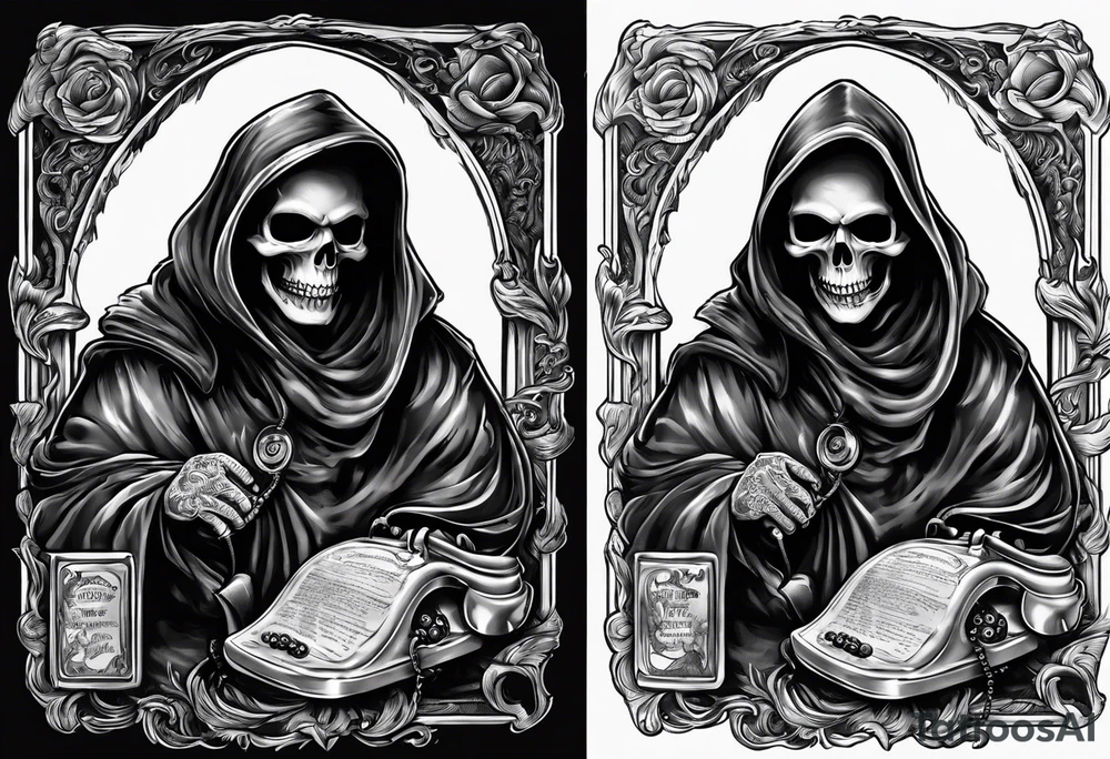 Grim reaper talking on a telephone tattoo idea