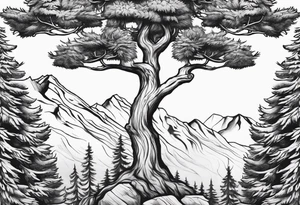 Yew trees with ullr in background tattoo idea