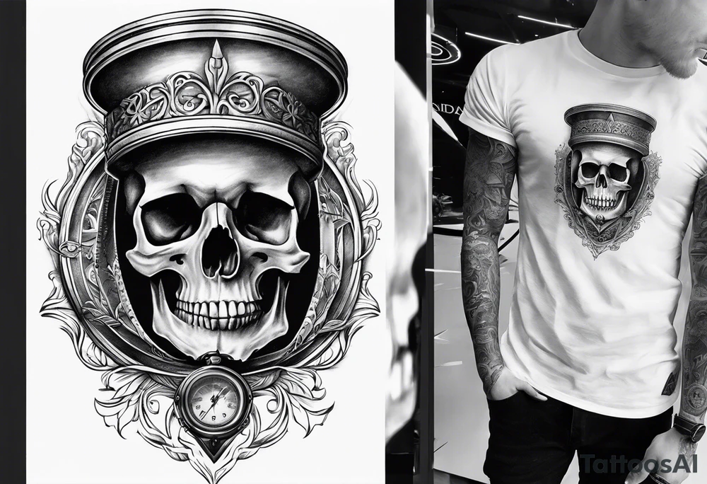 Hour glass skull compass tattoo idea