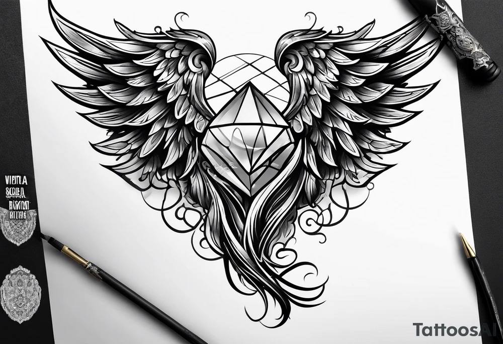 Diamond angel wings tattoo idea