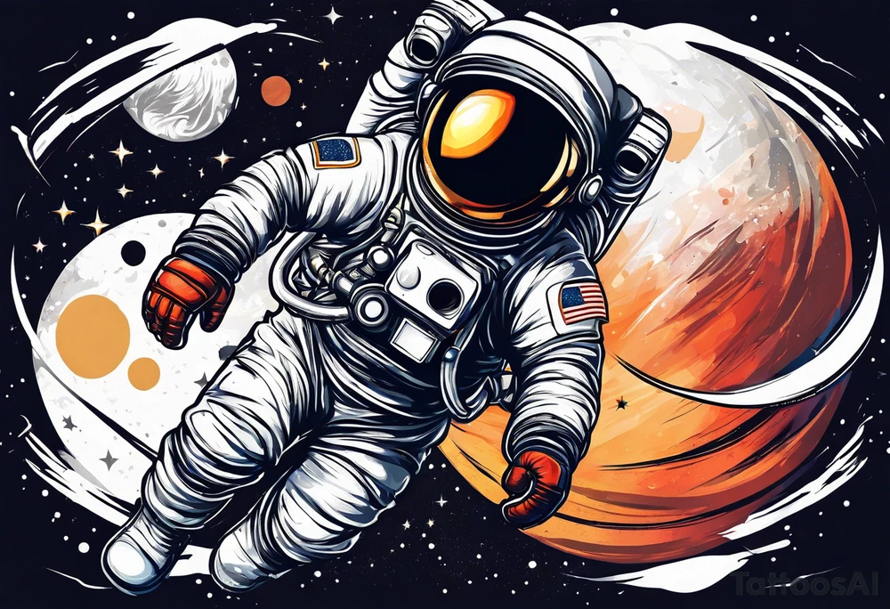Astronaut with boxing gloves tattoo idea