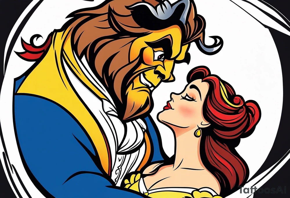 Passionate Beauty and the Beast kiss tattoo idea