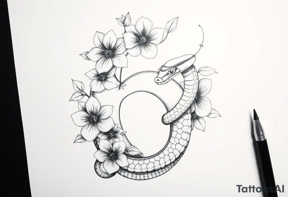 number 6 with flowers surrounding it and a snake weaved in tattoo idea