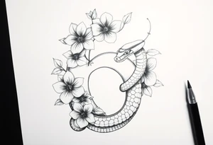 number 6 with flowers surrounding it and a snake weaved in tattoo idea