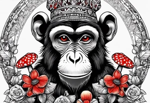 monkey with amanita muscaria in hand tattoo idea