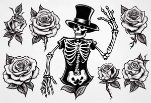 Dancing skeleton on a rose tattoo idea