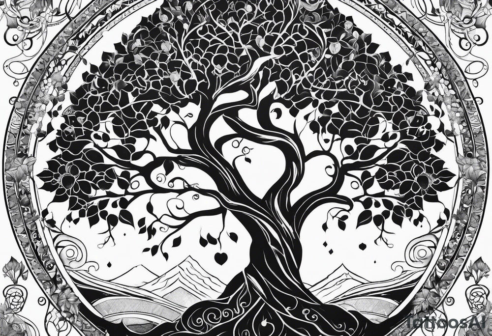 Tree of life, infinity, chakras tattoo idea