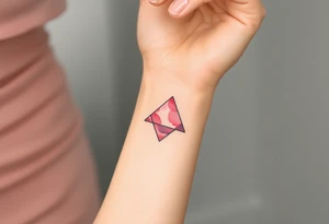 A watercoloured pink triangle, with small lining and upside down tattoo idea
