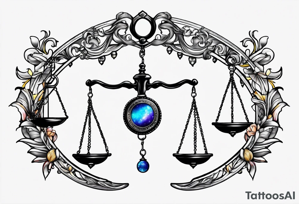 Libra scales hanging from a half moon tattoo idea