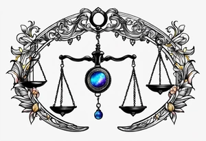 Libra scales hanging from a half moon tattoo idea