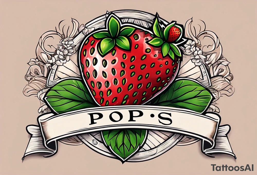 strawberry alone wrapped in banner saying Pops tattoo idea
