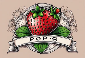 strawberry alone wrapped in banner saying Pops tattoo idea