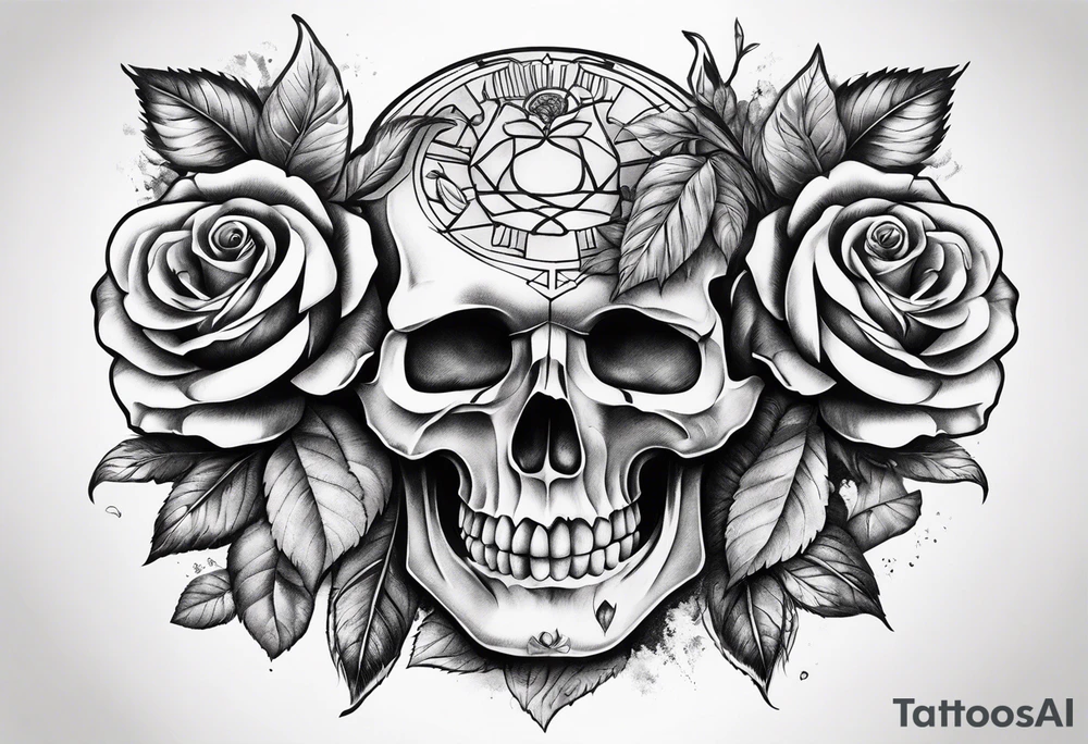 Un pilier romain, un crâne, des roses, un couteau tattoo idea