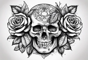 Un pilier romain, un crâne, des roses, un couteau tattoo idea