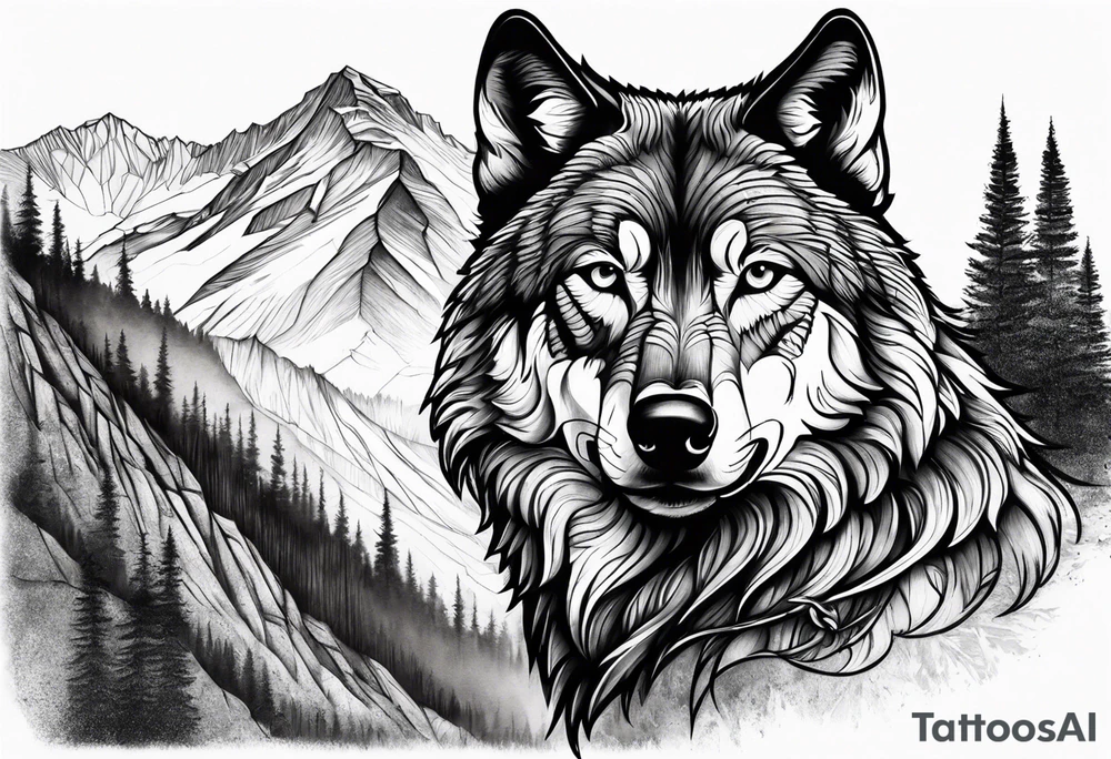 Mountains, wolf in it tattoo idea