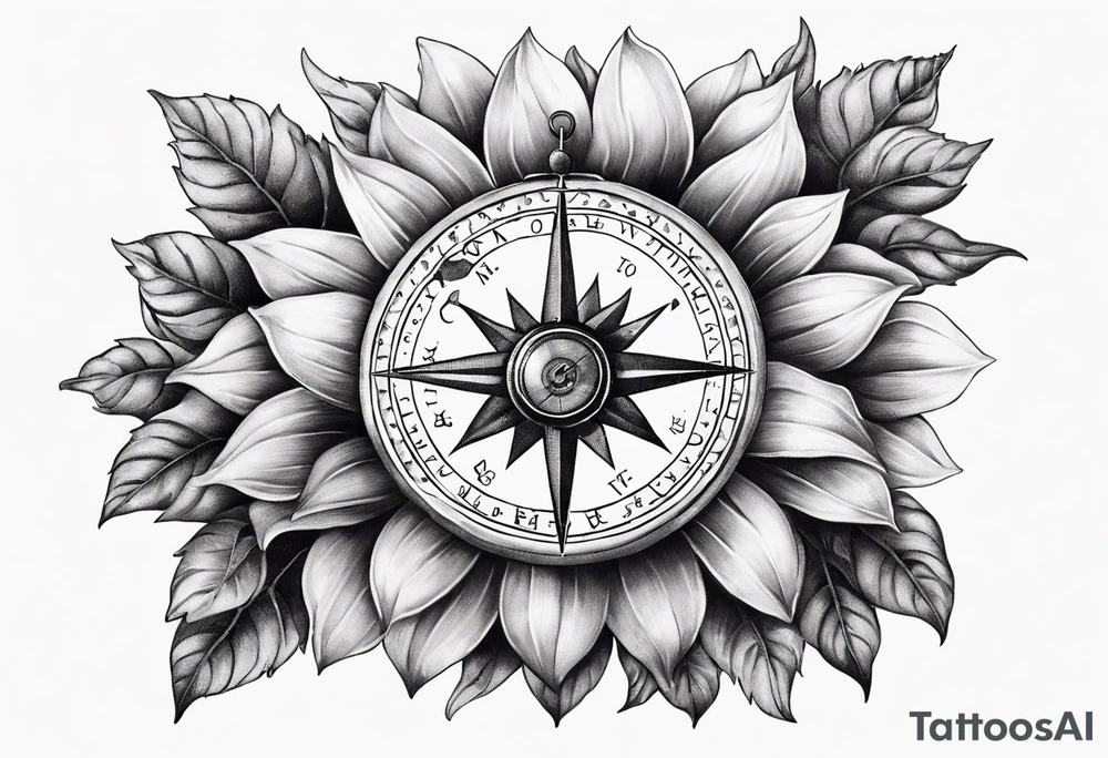 Sunflower and a compass, with the words "To Thine Own Self Be True" tattoo idea
