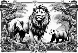 lion fighting panda tattoo idea