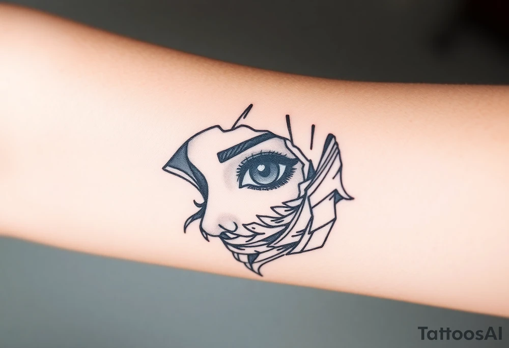 Ojo de mujer rodeado de caos, representa la paz dentro del caos tattoo idea