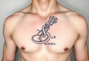 snake carrying a bunch of arrows in a quiver on its back and japanese text tattoo idea